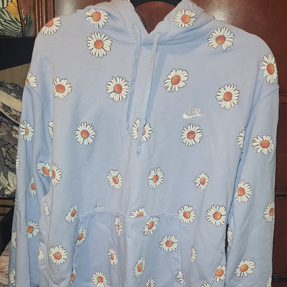 Nike Light Blue Hoodie with Floral Design